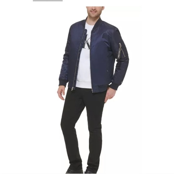 Calvin Klein Men’s Bomber Jacket Navy Blue Size Small Quilted Lining Full Zip - Picture 15 of 15